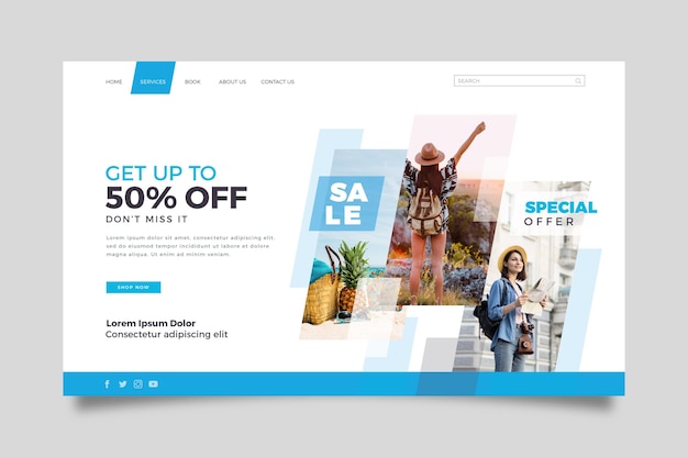 Travel sale landing page template with photo