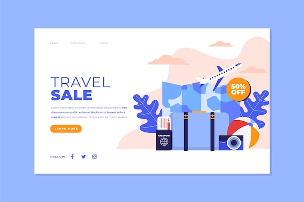 Free Vector travel sale landing page web template concept