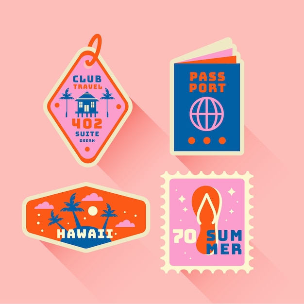 Free Vector travel sticker collection in 70s style