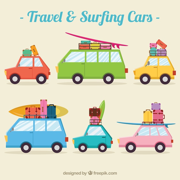 Free Vector travel and surfing cars collection