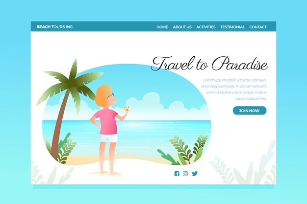 Free Vector travel template landing page