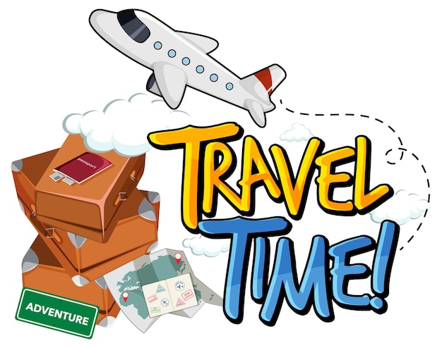 Free Vector travel time typography design with luggages and airplane