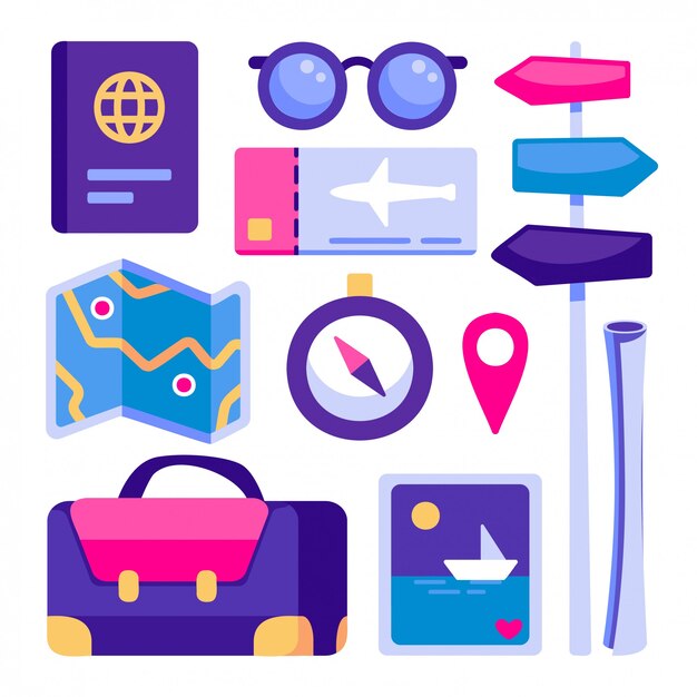 Travel and tourism flat icons set Vector illustration