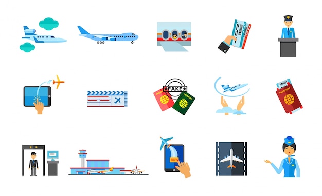 Traveling abroad icon set