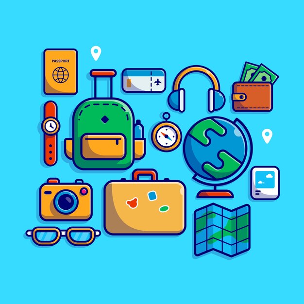 Traveling Equipment Cartoon  Icon Illustration.