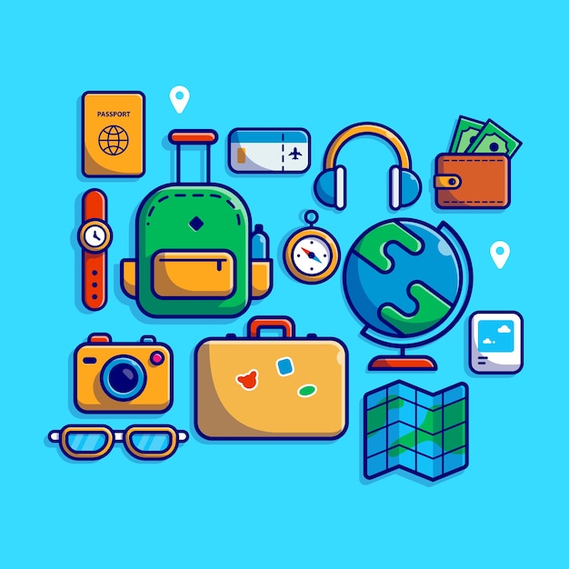 Traveling Equipment Cartoon  Icon Illustration.