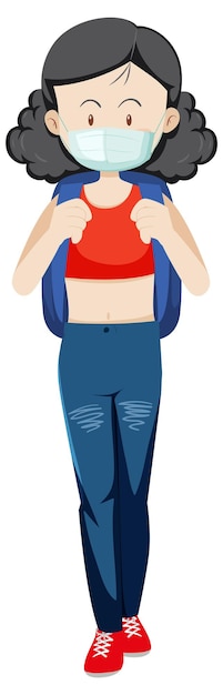 A traveller girl wearing mask cartoon character