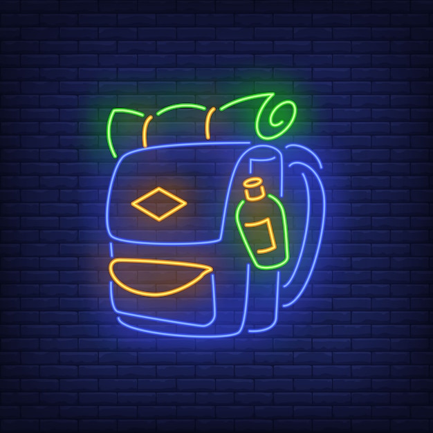 Travelling backpack neon sign.