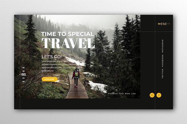 Travelling landing page with photo