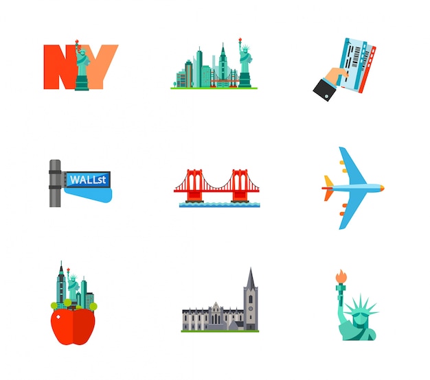 Free Vector travelling to new york icon set