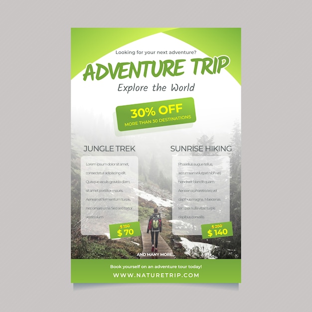 Travelling poster template with details and photo