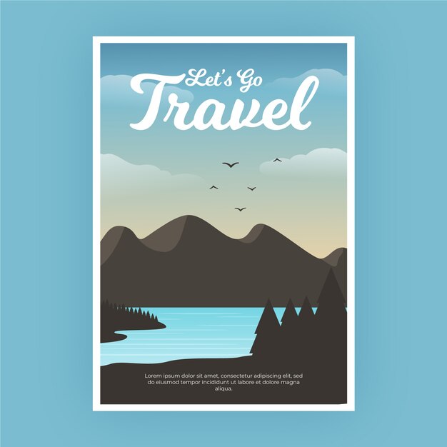 Travelling poster with mountains and birds