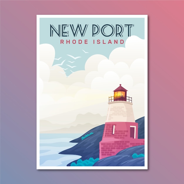 Travelling poster with new port illustrated