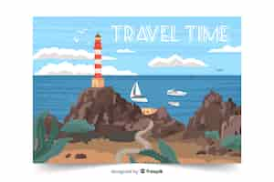 Free vector travelling time ocean landscape