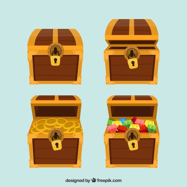 Treasure box collection with flat design