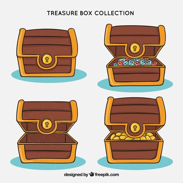 Treasure boxes collection in hand drawn style