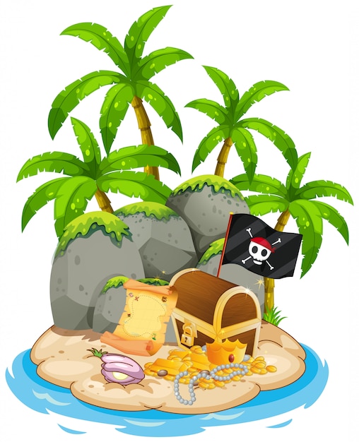 Free Vector treasure on island beach scene