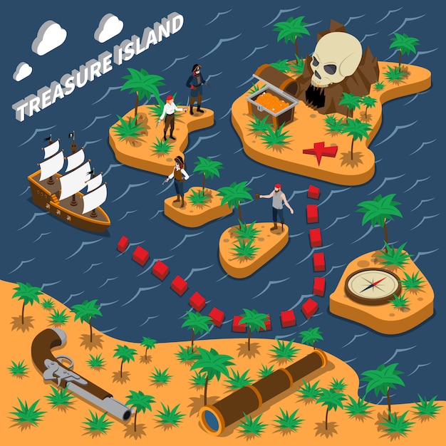 Treasure Island Isometric Composition