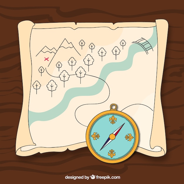 Free Vector treasure map with compass illustration