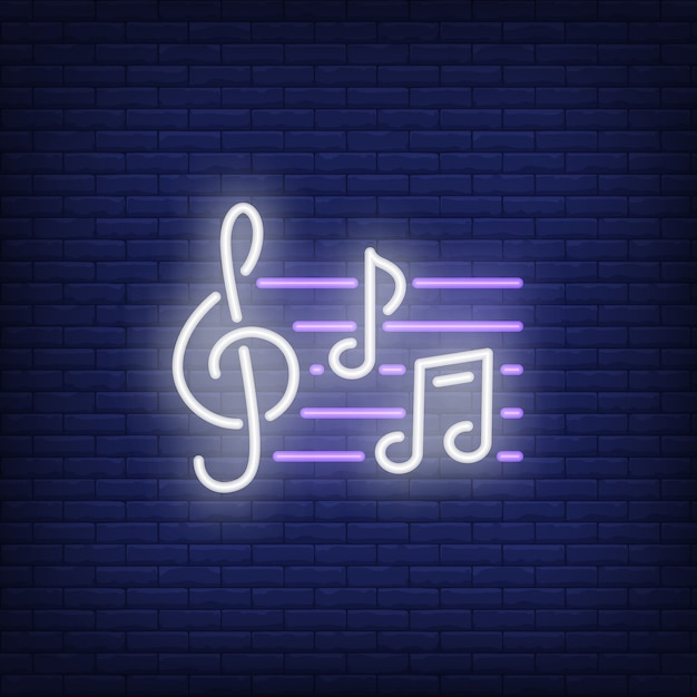 Free Vector treble clef and notes neon sign