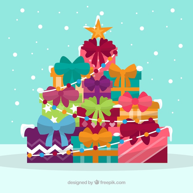 Free Vector tree background made of gifts in flat design