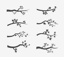 Free vector tree branches silhouette with leaves. set of branch tree illustration