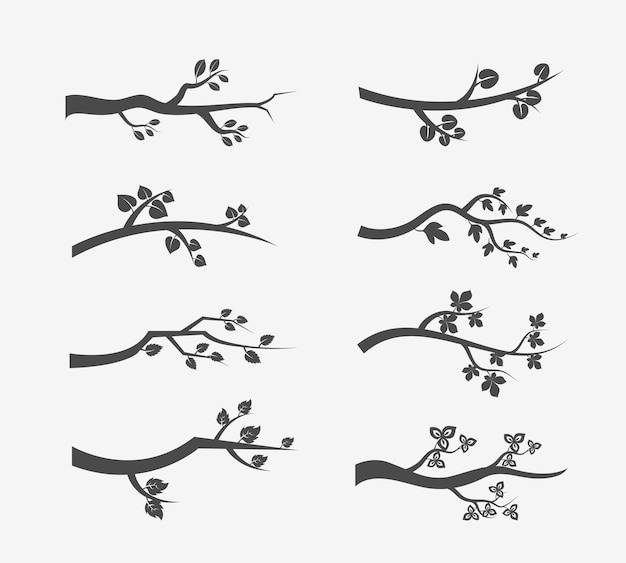 tree branches silhouette with leaves. Set of branch tree illustration