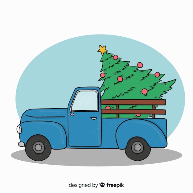 Tree delivery truck christmas background