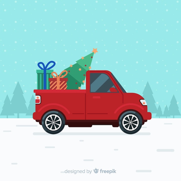 Tree delivery truck christmas background