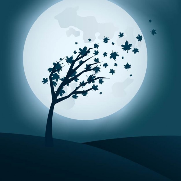 Free vector a tree under a full moon