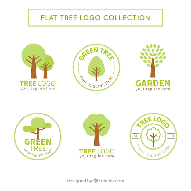 Free vector tree logos collection in flat style