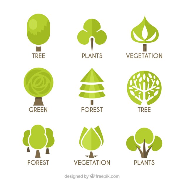 Tree logos collection in flat style