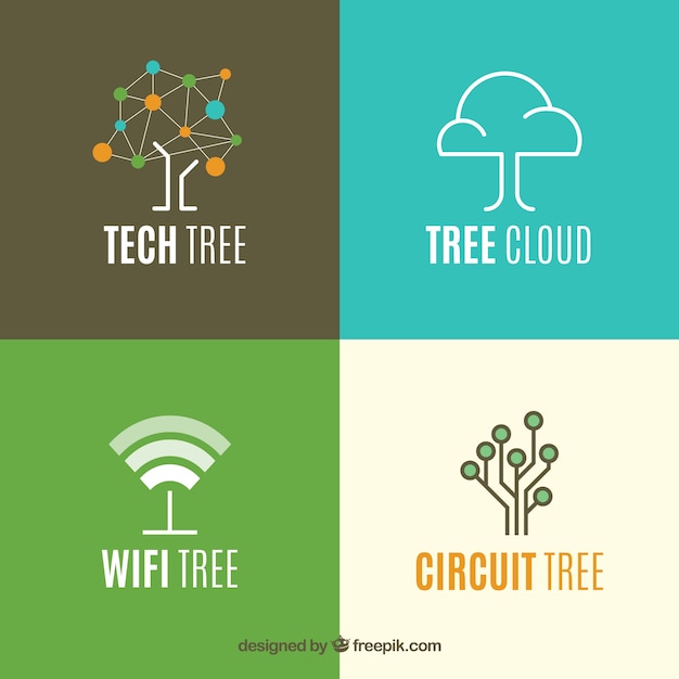 Tree logos collection in flat style