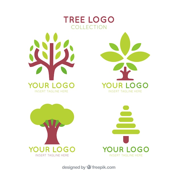 Tree logos collection in flat style