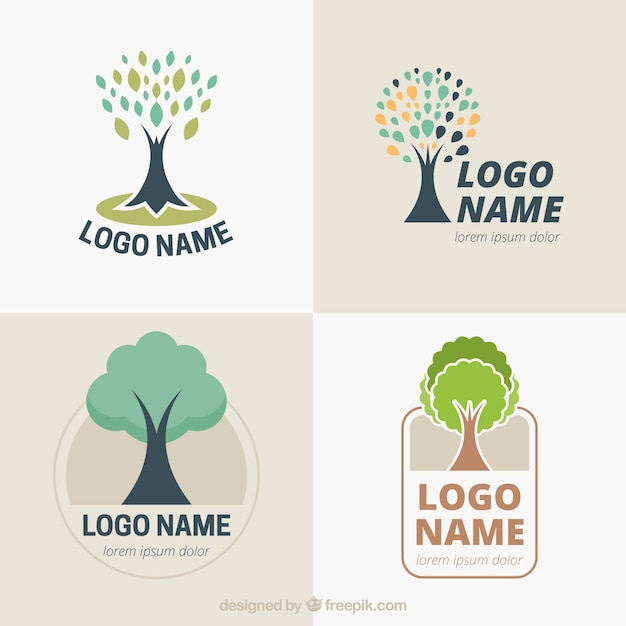 Tree logos collection in hand drawn style