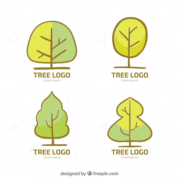 Free vector tree logos collection in hand drawn style