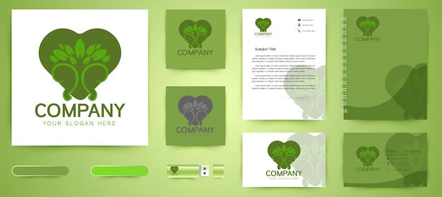 Free Vector tree and love, environmental care logo and business branding template designs inspiration isolated on white background