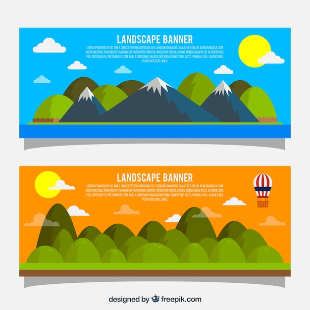 Free Vector tree and mountains landscape banners