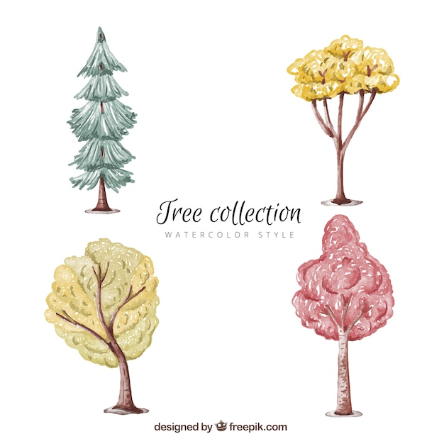 Free Vector tree set in watercolor style