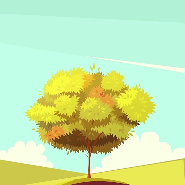 Free Vector tree with root retro cartoon illustration