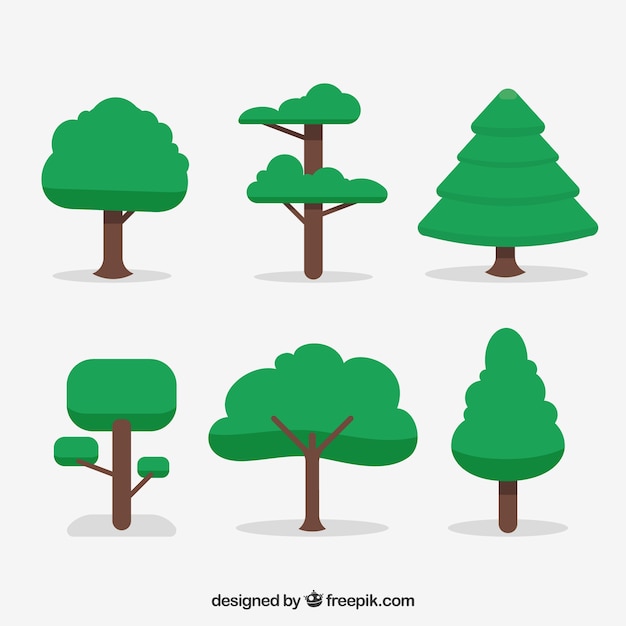 Free vector trees collection in flat style