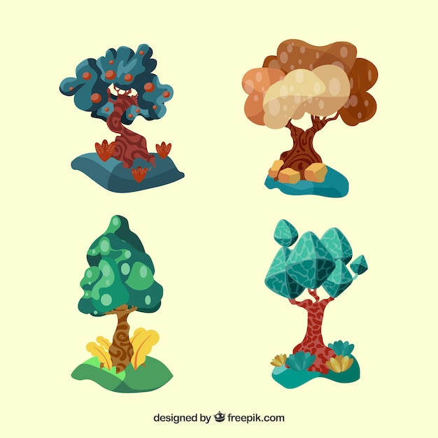 Free vector trees collection in flat style