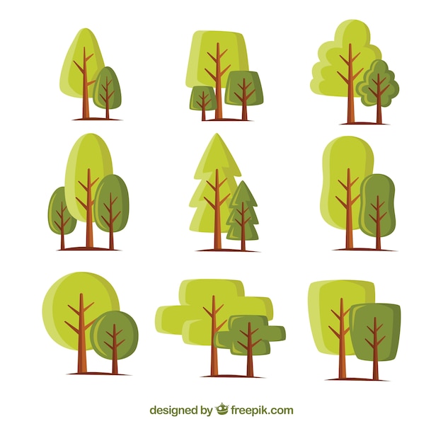 Free vector trees collection in flat style