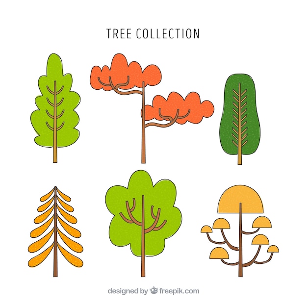 Free Vector trees collection in hand drawn style