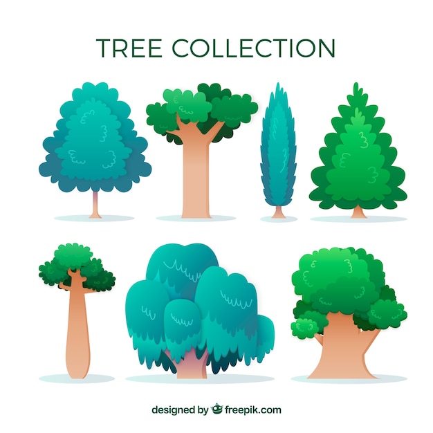 Free Vector trees collection in hand drawn style