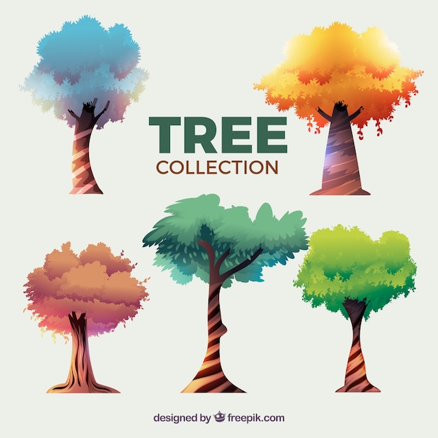 Free vector trees collection in realistic style