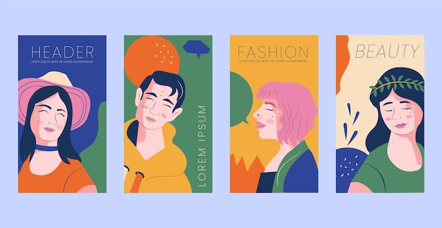 Free Vector trendy fashion portraits cover collection