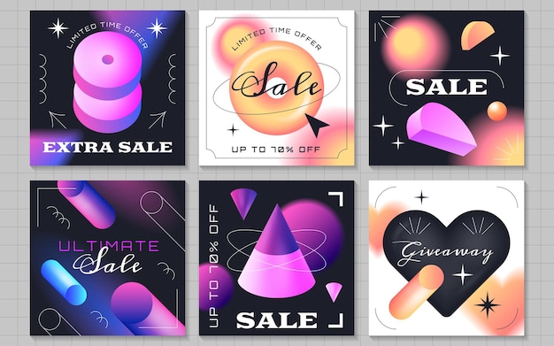 Free Vector trendy sale template posts with gradient 3d realistic geometric shapes for social media