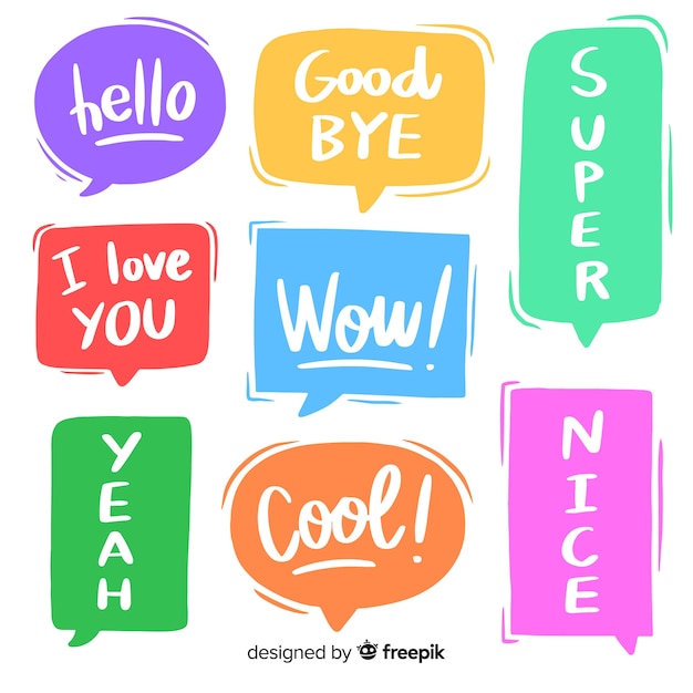 Trendy speech bubble colourful set with messages