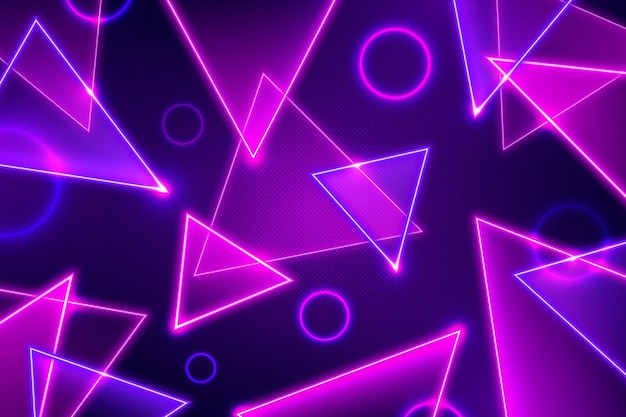 Triangles and circles abstract neon lights background